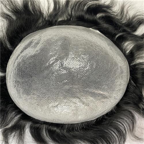 Men's V-looped Thin Skin Human Hair Replacement Systems Knotless Hair Toupee - 图片 2