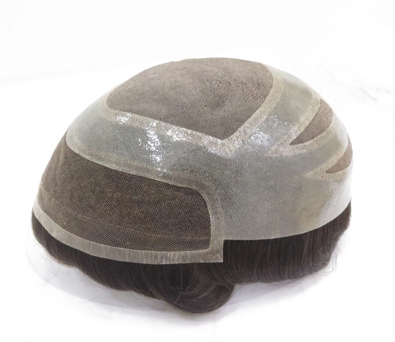 Men's Mono Top Toupee with Four Holes PU Around and Lace Front Hair Replacement Syatems