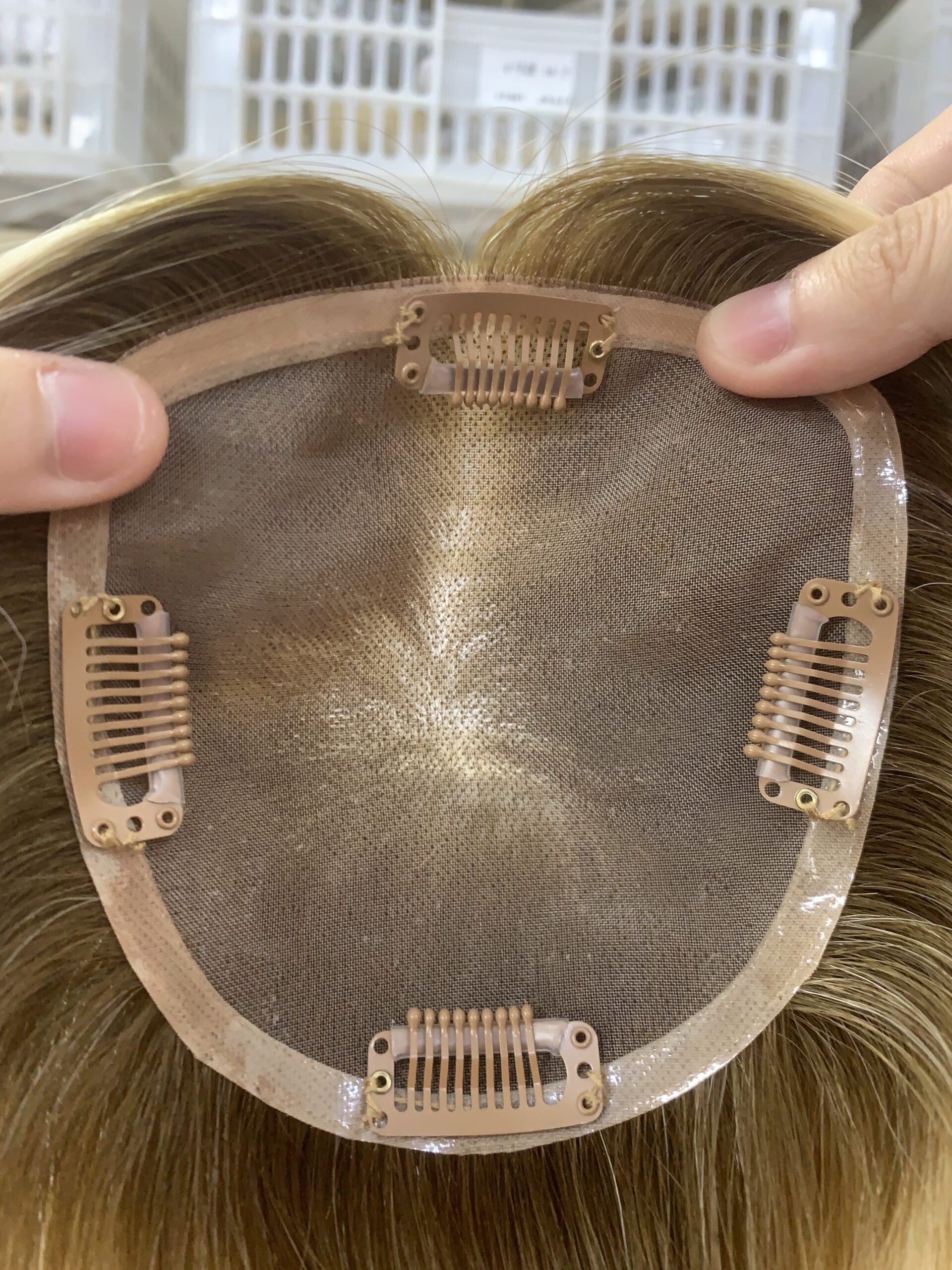 Hand-Made Monofilament Top Base With PU Around Women Topper For Thinning Hair