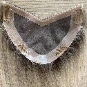 Women's V Part Mono Base Human Hair Toppers With PU Around/Clip On Hair Topper For Women Hair Loss