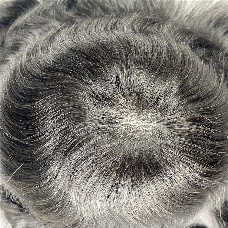 Men's V-looped Thin Skin Human Hair Replacement Systems Knotless Hair Toupee - 图片 3