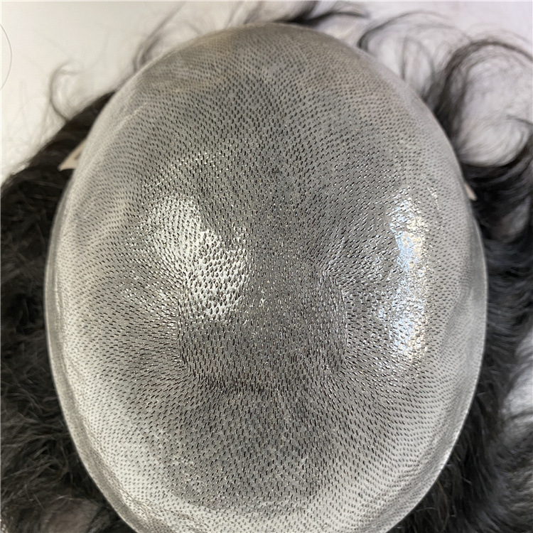 Skin PU V-looped Base Toupee Lace Frontal Natural Hairline Hair System Toupee For Men - 图片 3