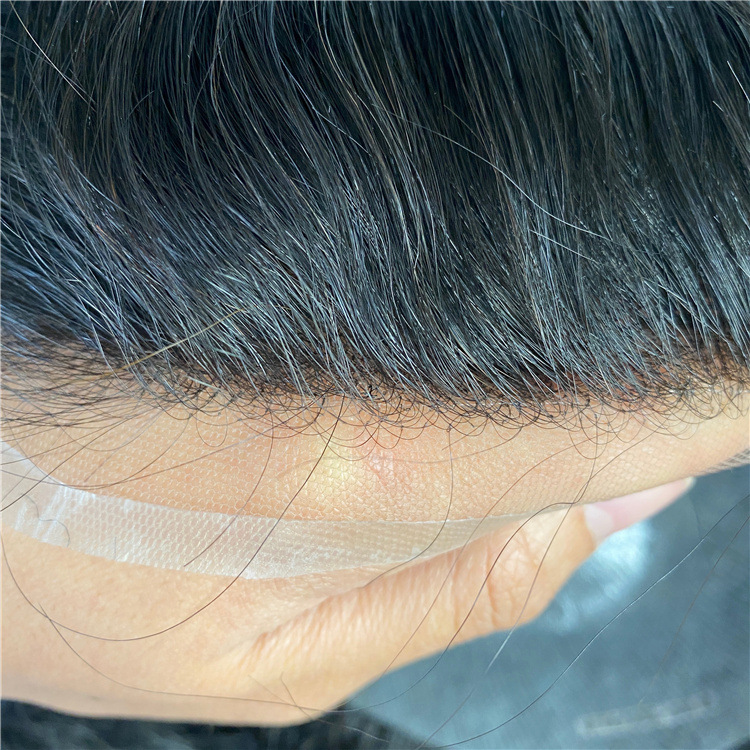 Skin PU V-looped Base Toupee Lace Frontal Natural Hairline Hair System Toupee For Men - 图片 4